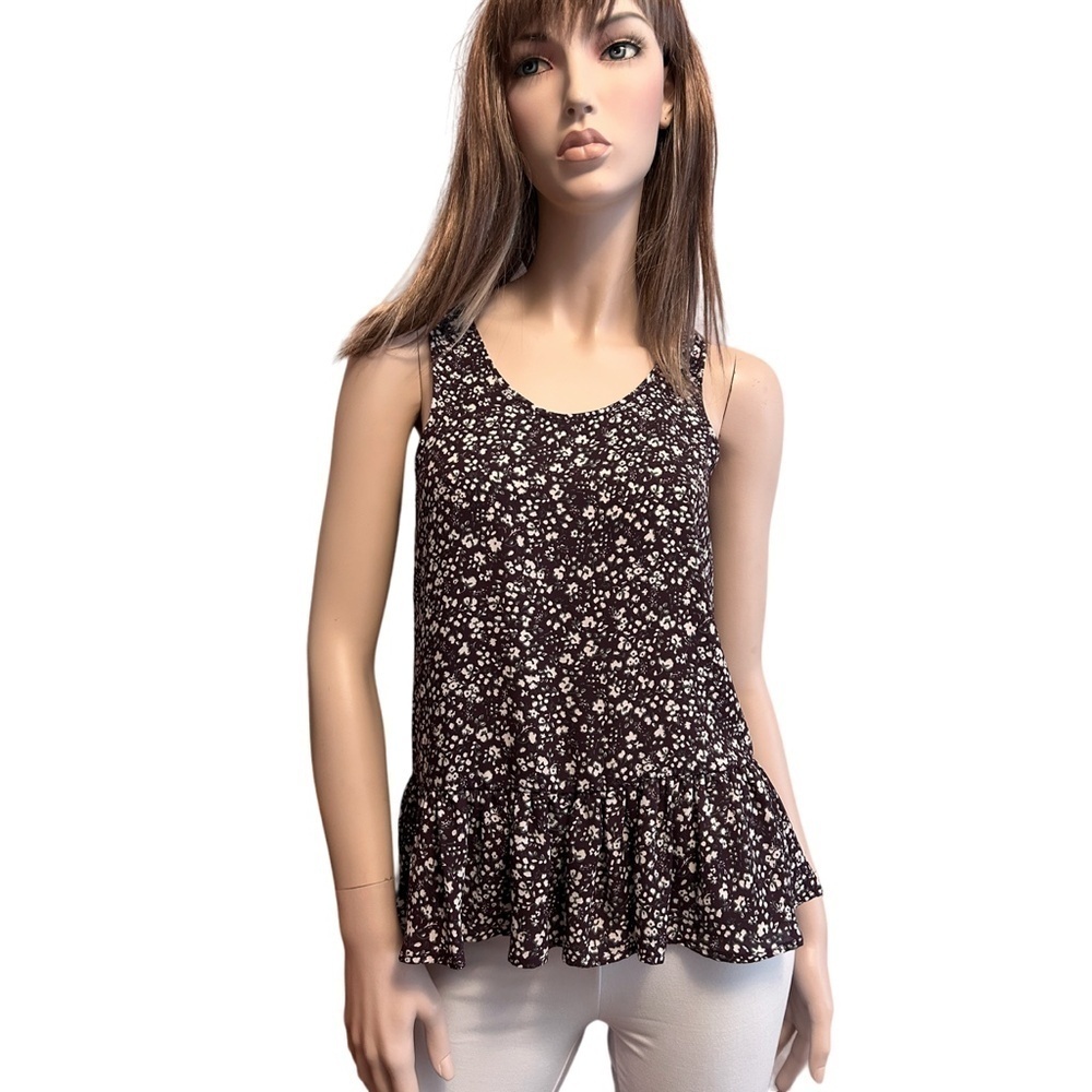 Frenchi Peplum Flounce Top Blouse Tank Floral burgundy Floral Lightweight